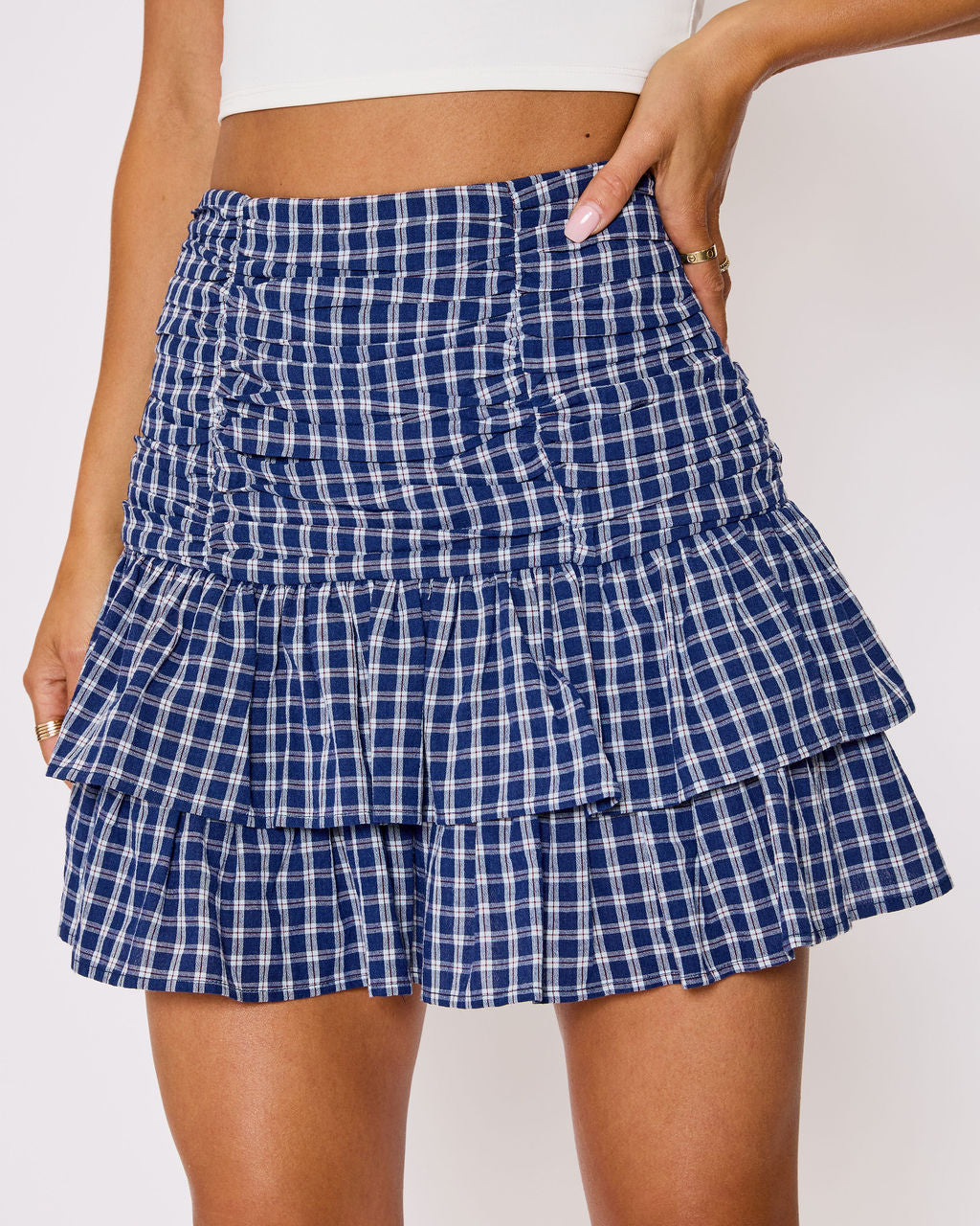 Natalie Plaid Ruffle Mini Skirt-Vogue Logic
