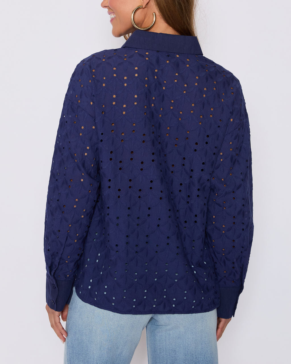 Garden Stroll Eyelet Floral Button Down Top-Vogue Logic