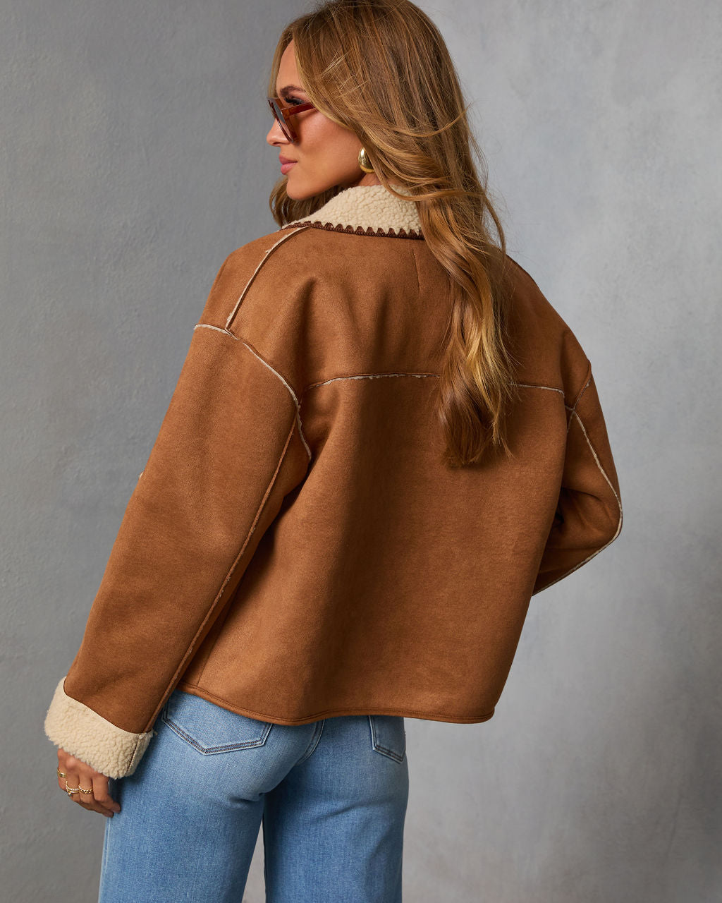 Cinnamon Ridge Suede Sherpa Trim Jacket-Vogue Logic