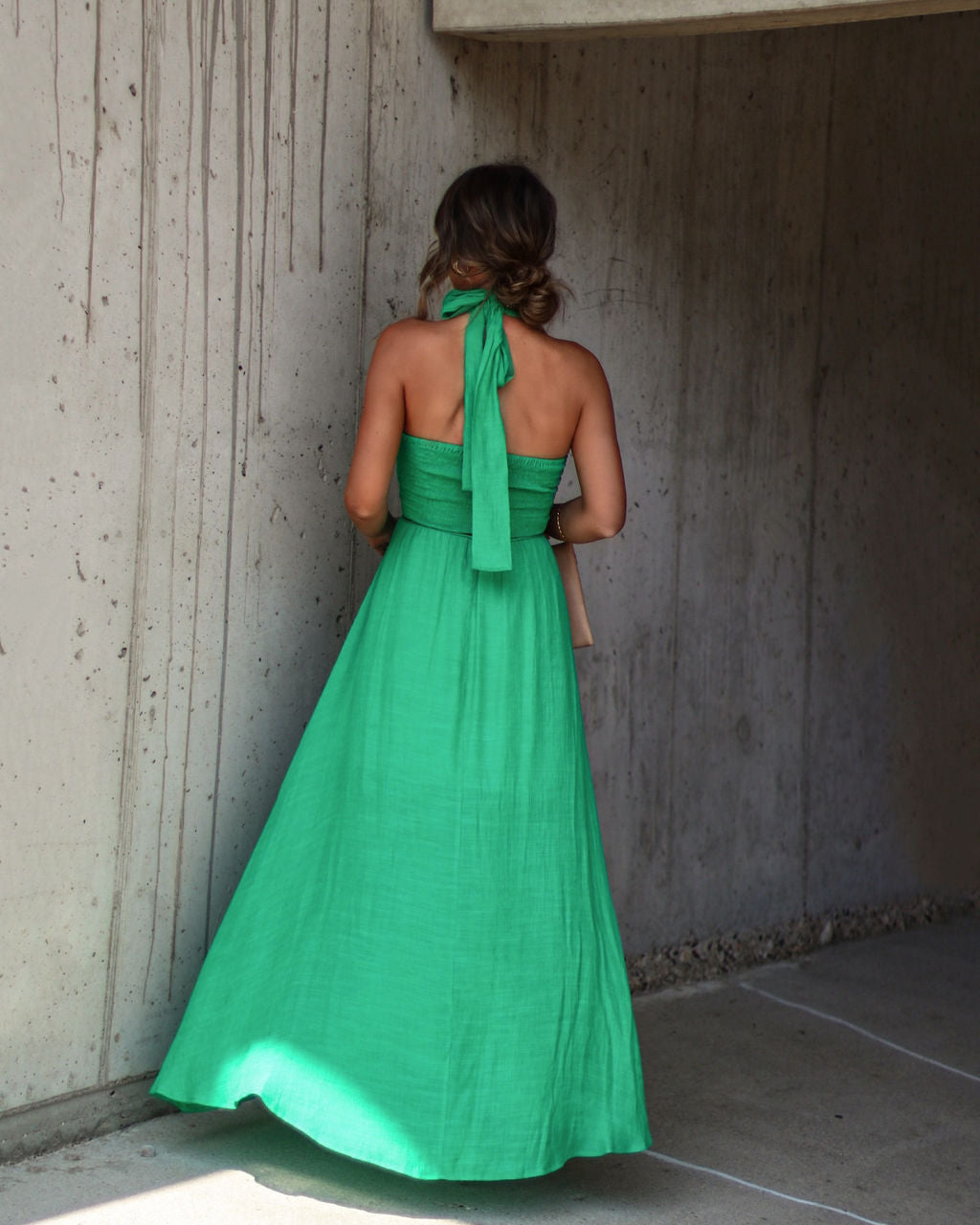 Elmhurst Ruched Halter Maxi Dress-Vogue Logic