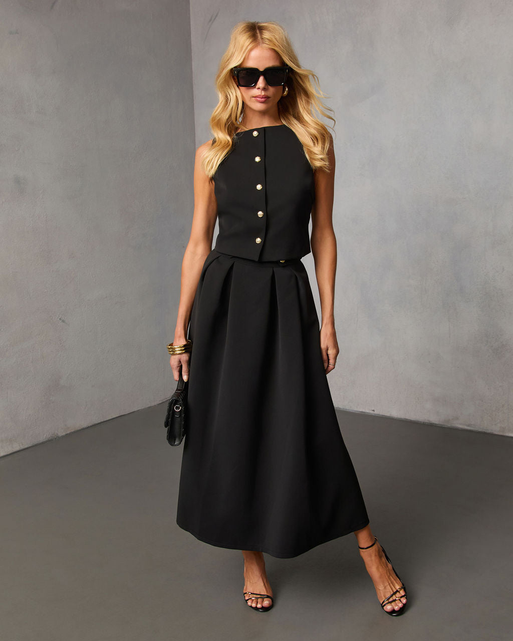 Velmira Pleated Flare Midi Skirt-Vogue Logic