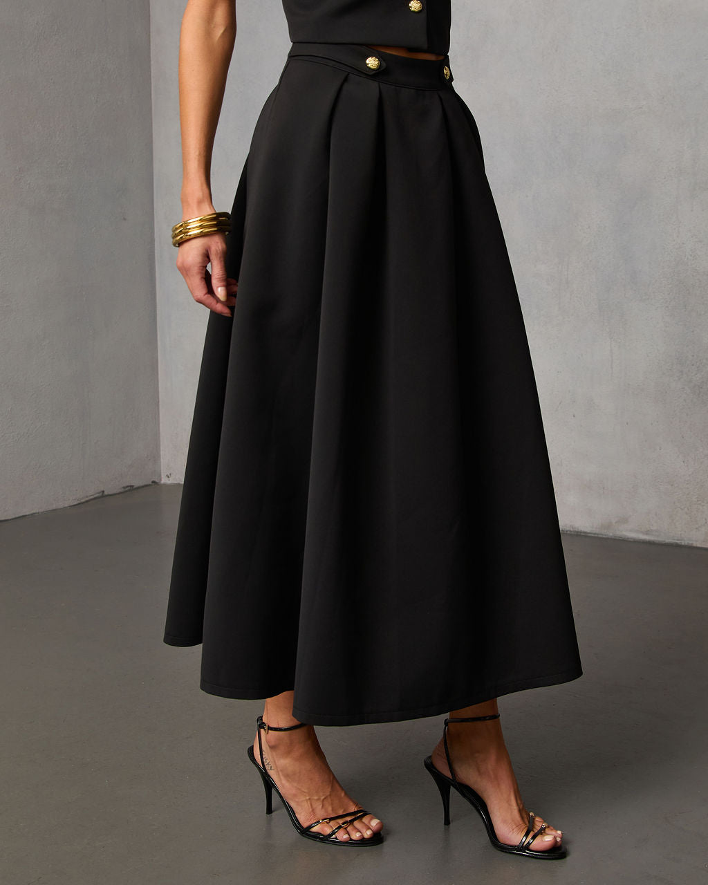 Velmira Pleated Flare Midi Skirt-Vogue Logic