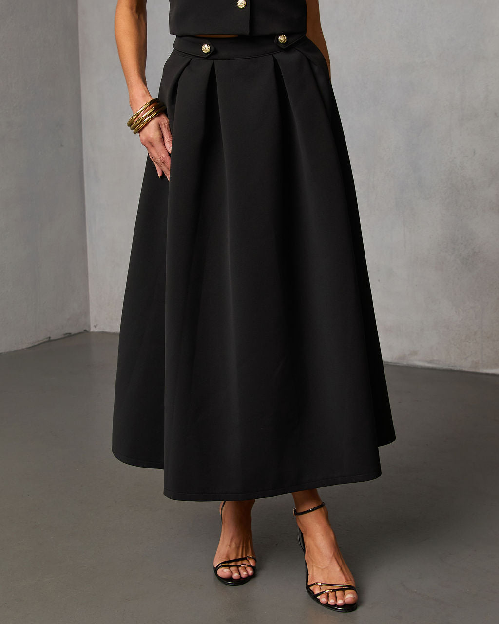 Velmira Pleated Flare Midi Skirt-Vogue Logic