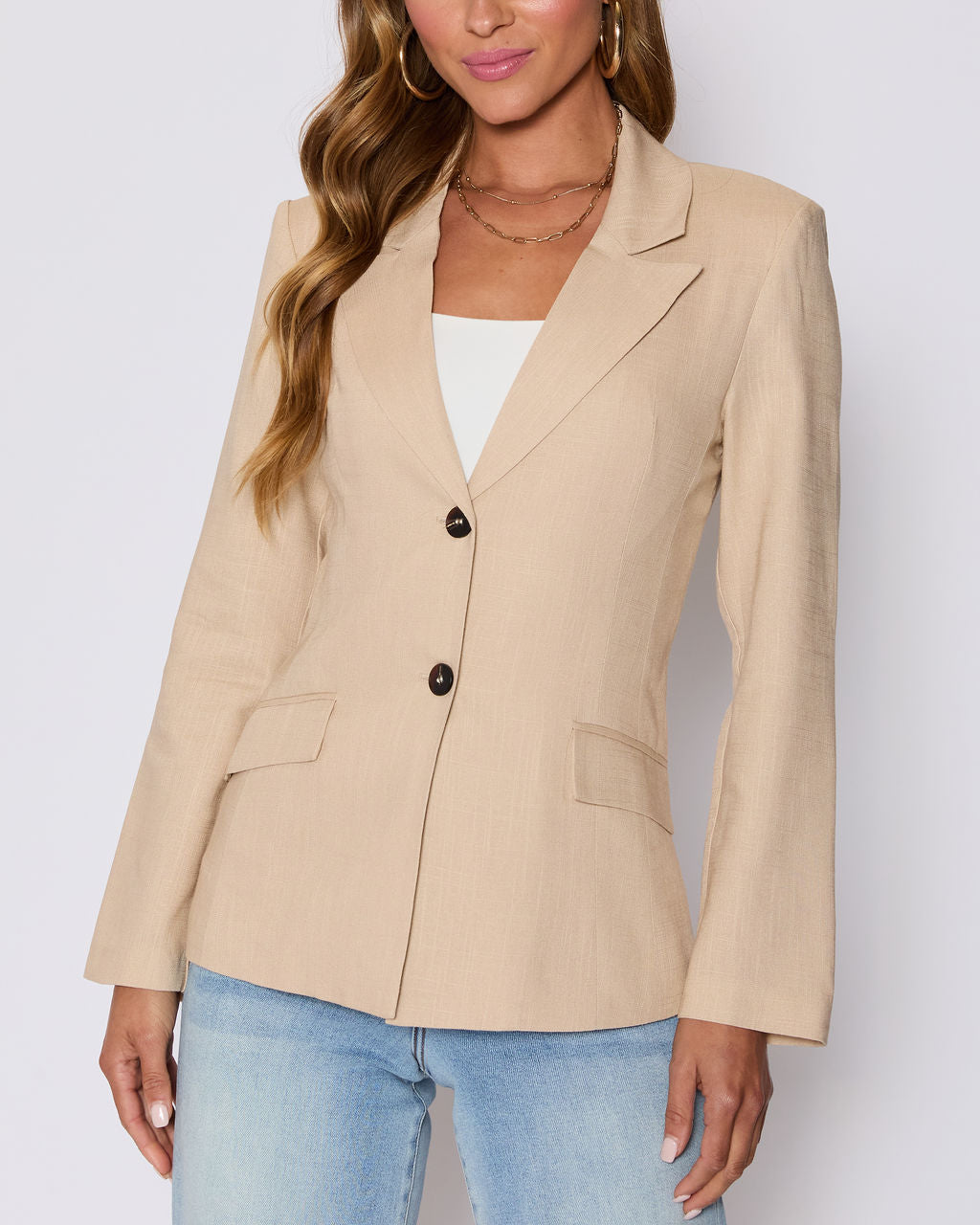 Sandy Linen Pocketed Blazer-Vogue Logic