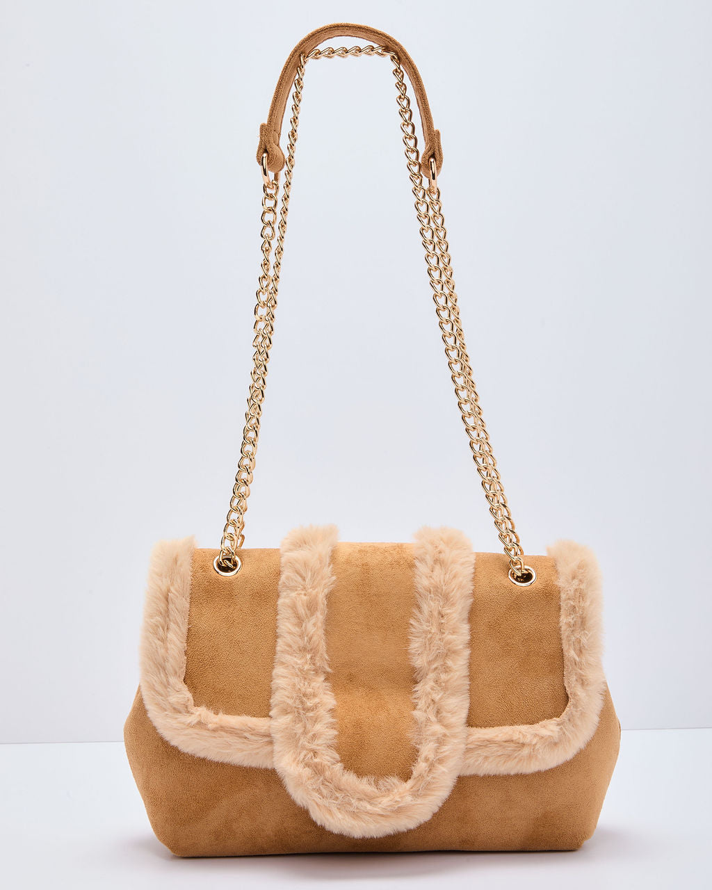 Hutson Suede Faux Fur Trim Shoulder Bag-Vogue Logic