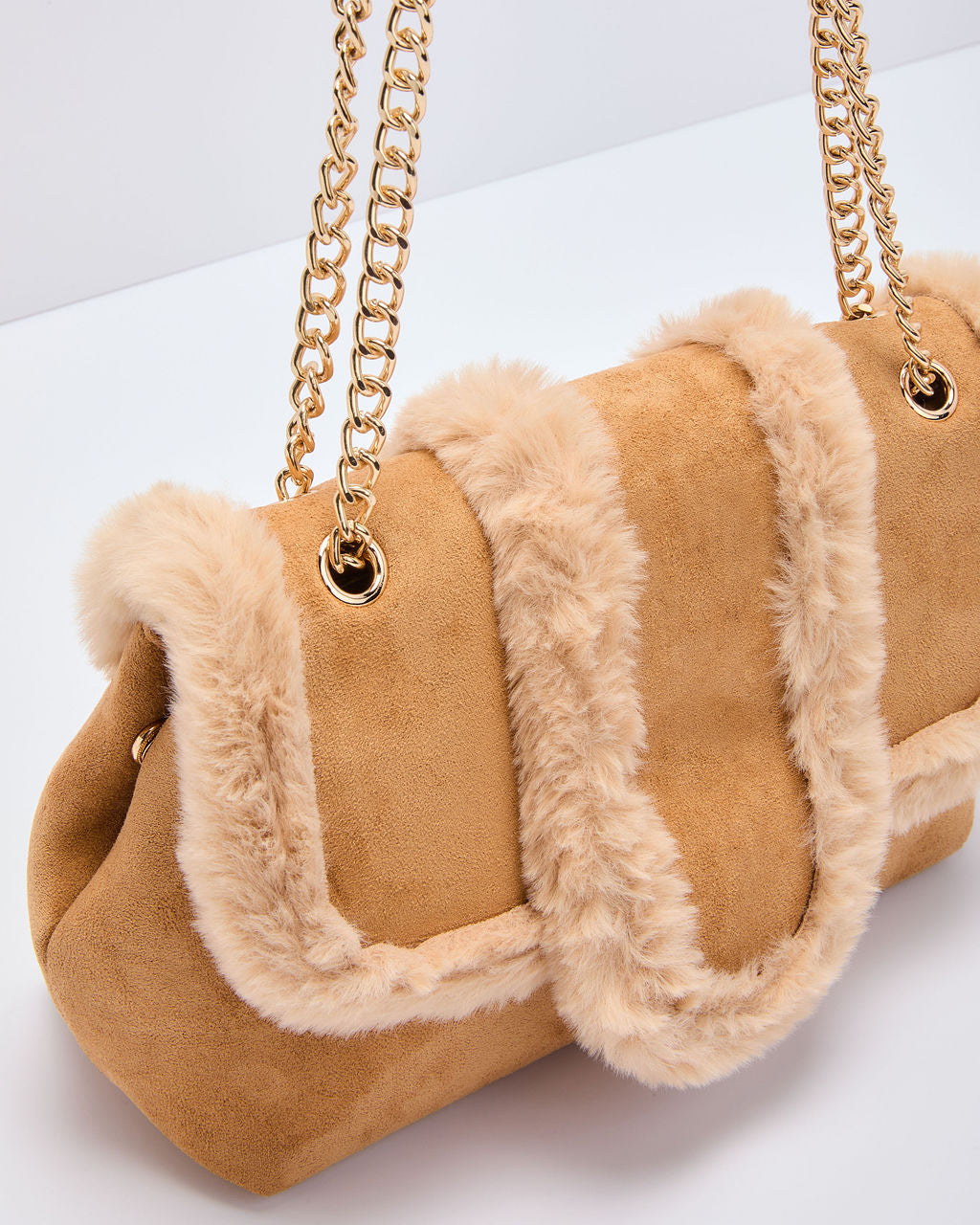 Hutson Suede Faux Fur Trim Shoulder Bag-Vogue Logic