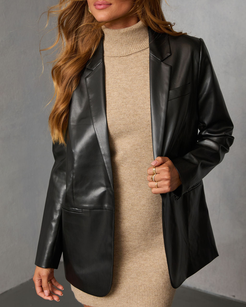 Don't Wait Up Leather Blazer-Vogue Logic