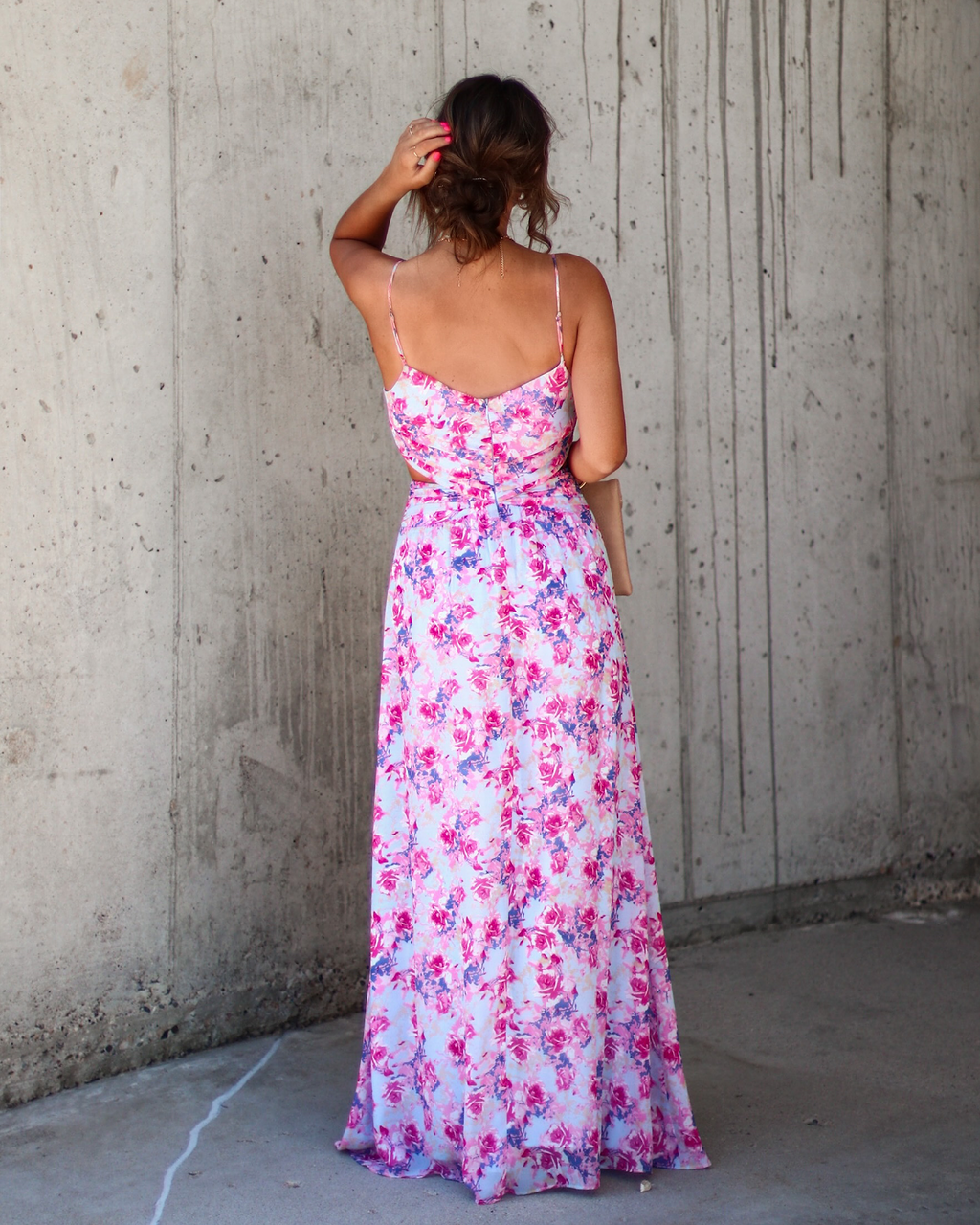 Ever So Sweet Floral Side Cutout Maxi Dress-Vogue Logic