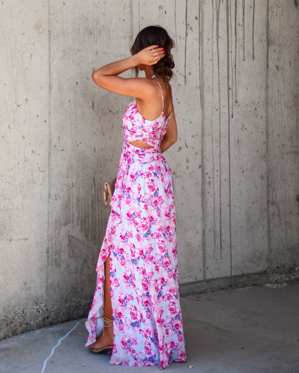 Ever So Sweet Floral Side Cutout Maxi Dress-Vogue Logic