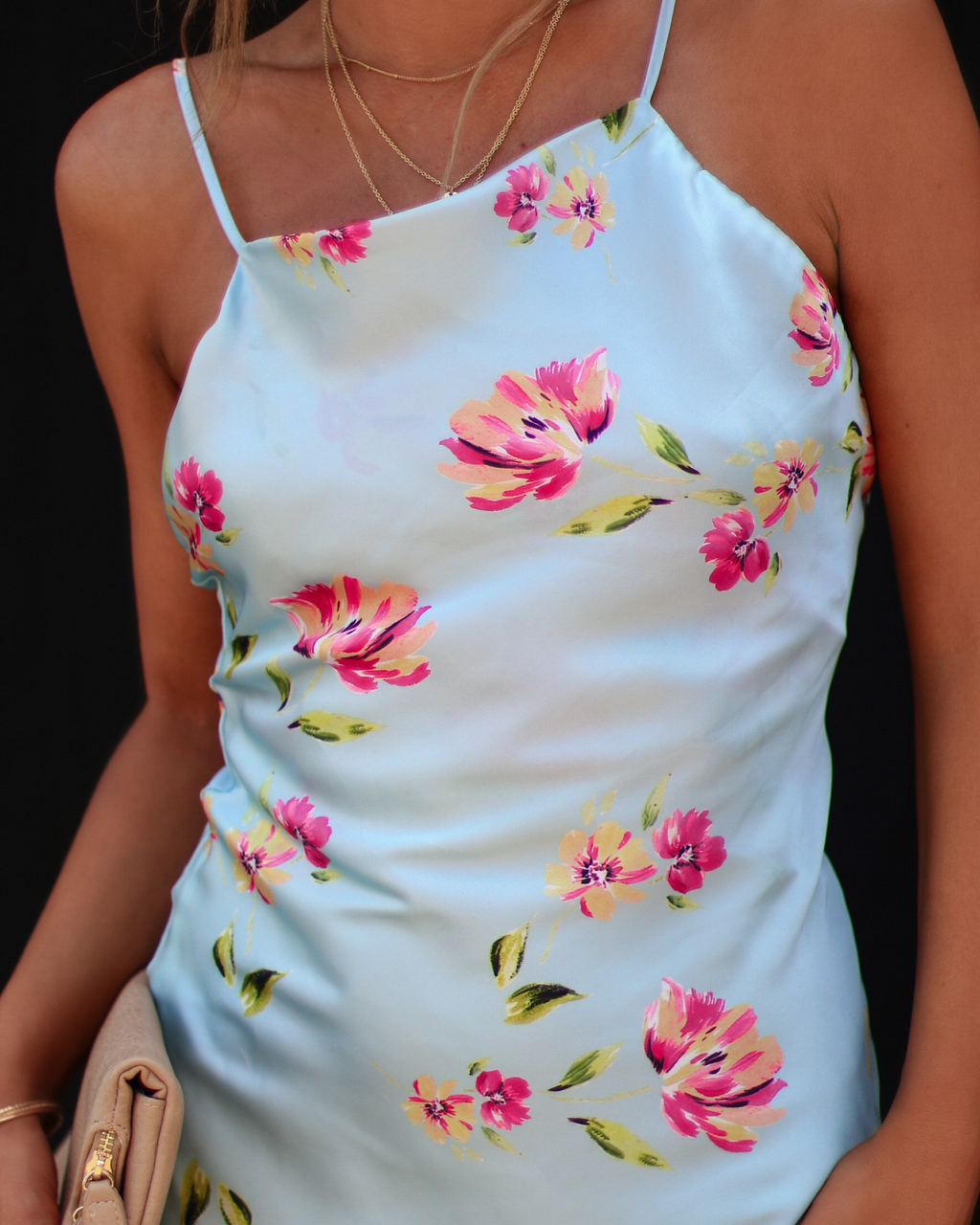 Monae Floral Asymmetrical Neck Midi Dress-Vogue Logic