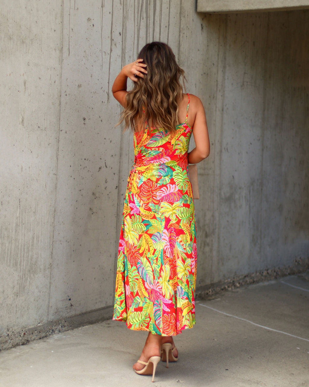 Eliana Cutout Tropical Slip Midi Dress-Vogue Logic