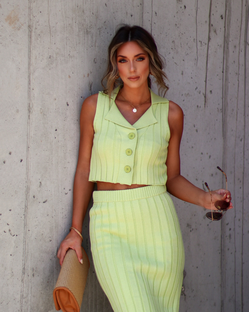 Vertie Collared Sweater Knit Button Down Crop Top-Vogue Logic