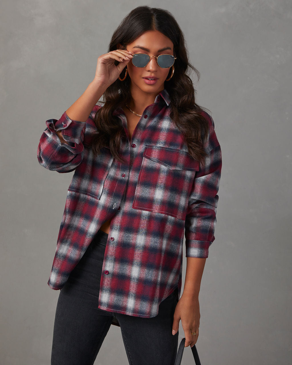 Petaluma Cotton Blend Plaid Button Down Top-Vogue Logic