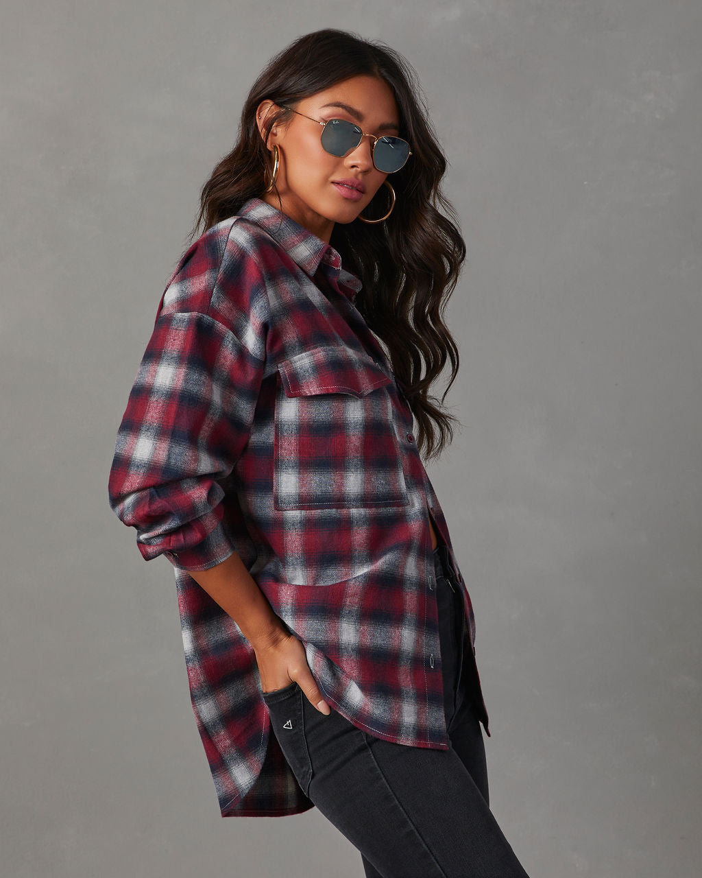 Petaluma Cotton Blend Plaid Button Down Top-Vogue Logic