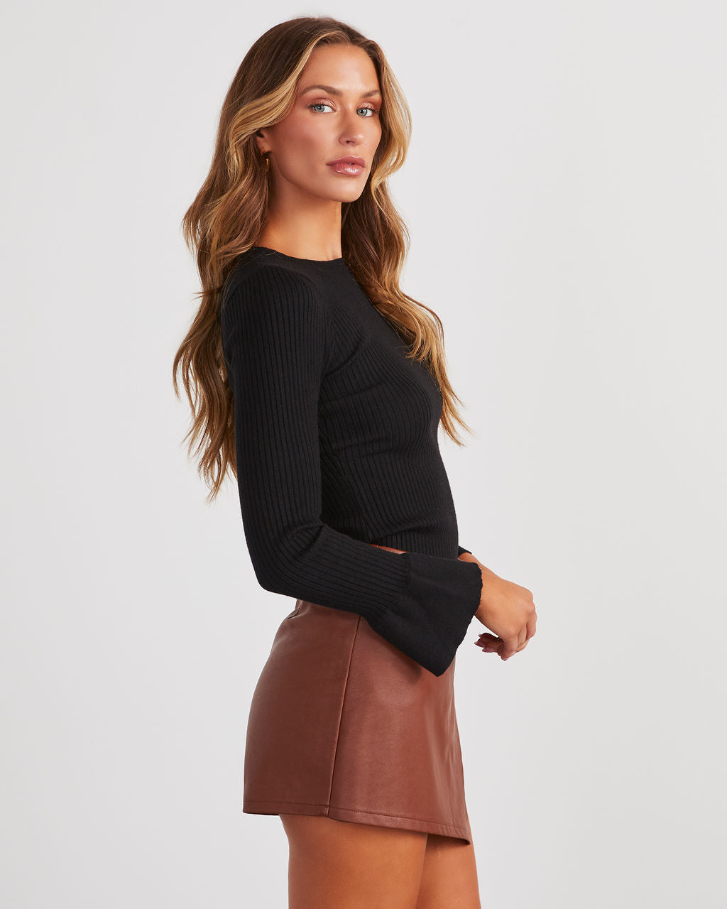 Esen Ribbed Bell Sleeve Knit Sweater-Vogue Logic