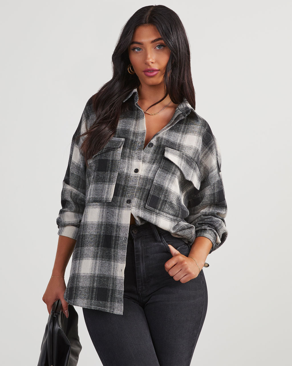 Petaluma Cotton Blend Plaid Button Down Top-Vogue Logic