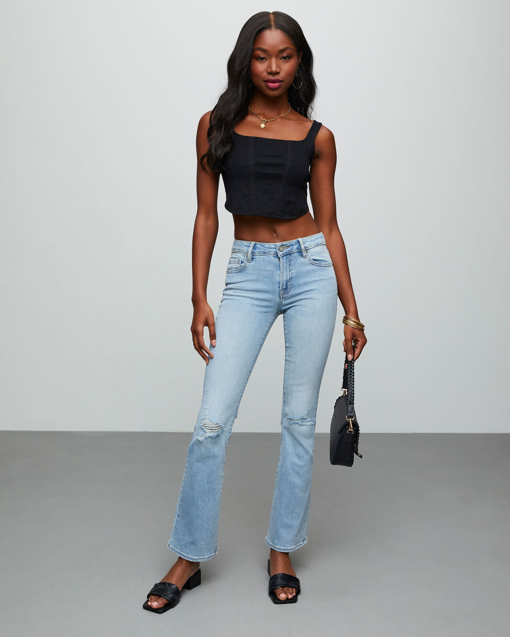 Matira High Rise Distressed Flare Jeans-Vogue Logic