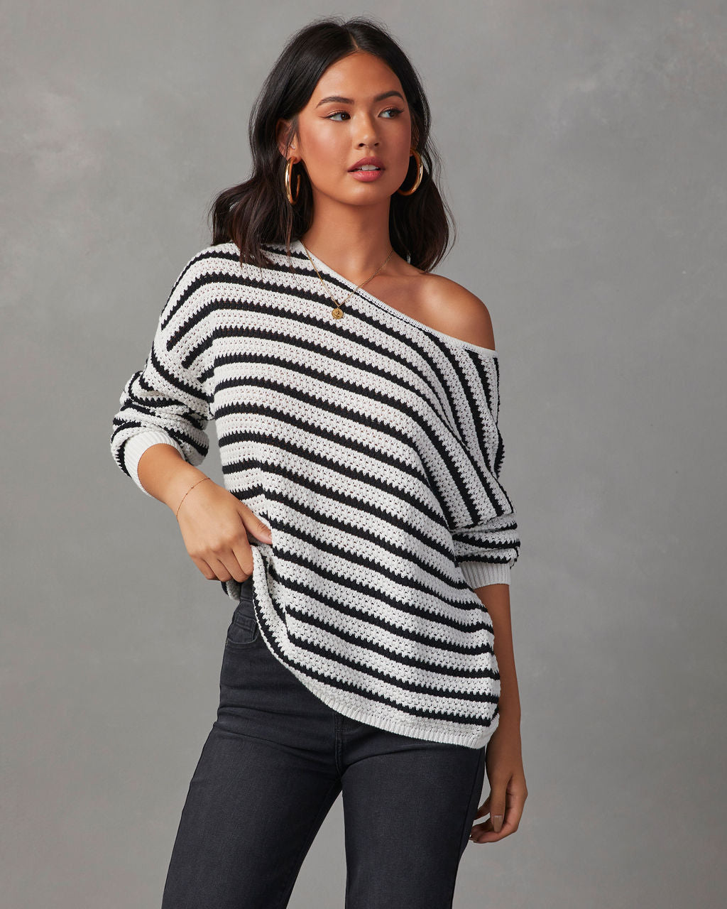 All The Time Striped Pullover Sweater-Vogue Logic