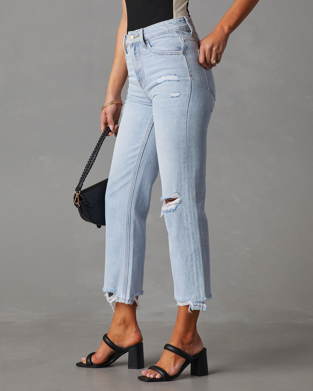 Double Dare Cropped Distressed Jeans-Vogue Logic