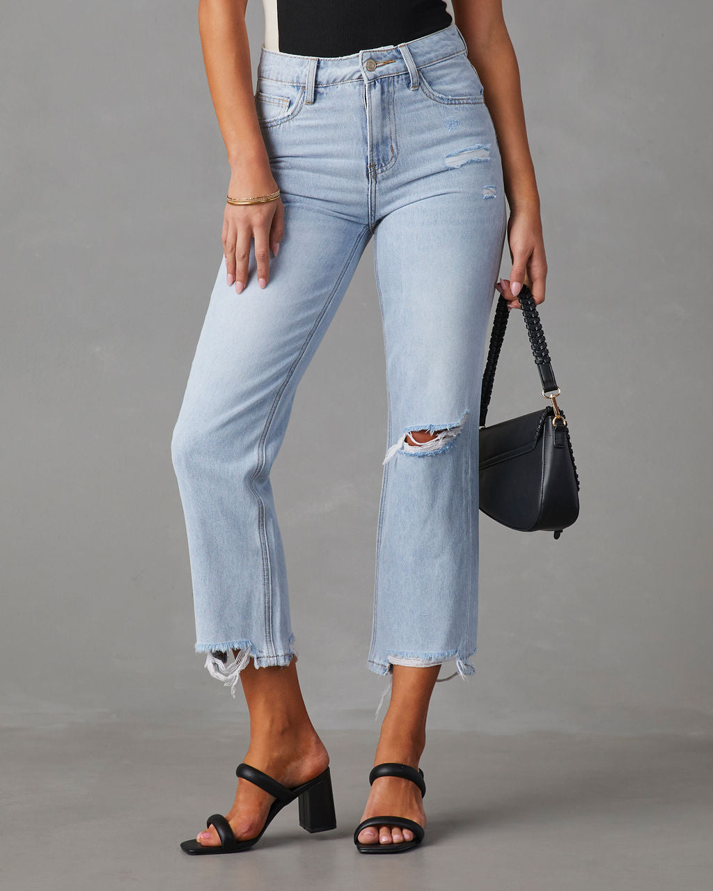 Double Dare Cropped Distressed Jeans-Vogue Logic