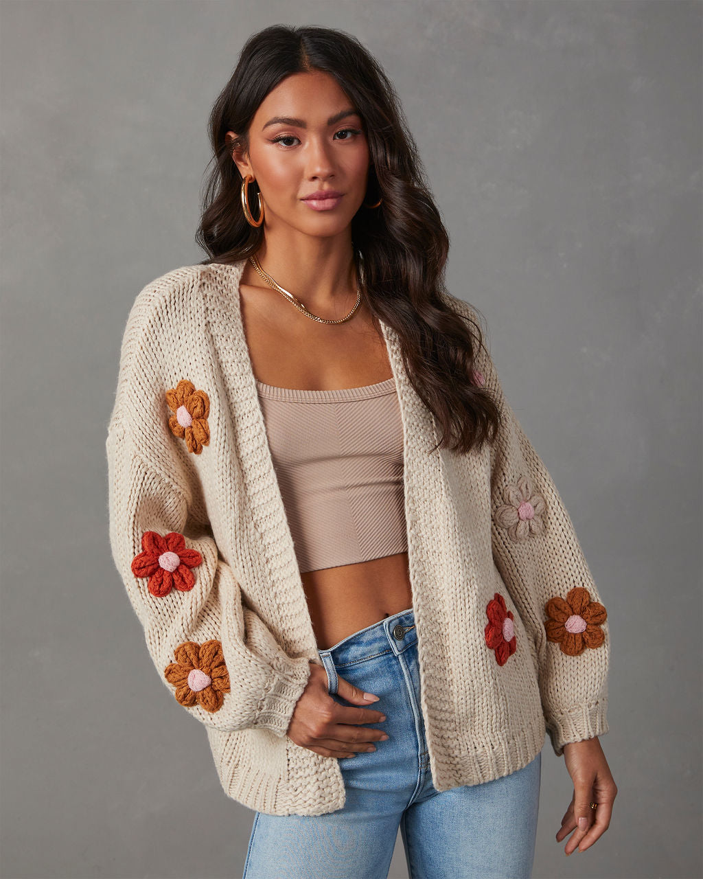 Fallen Daisy Oversized Knit Cardigan-Vogue Logic