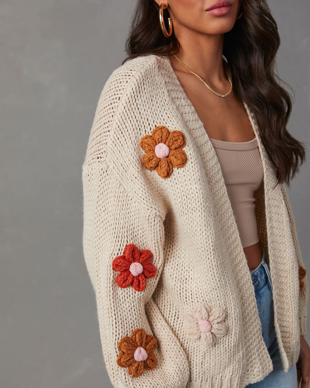 Fallen Daisy Oversized Knit Cardigan-Vogue Logic