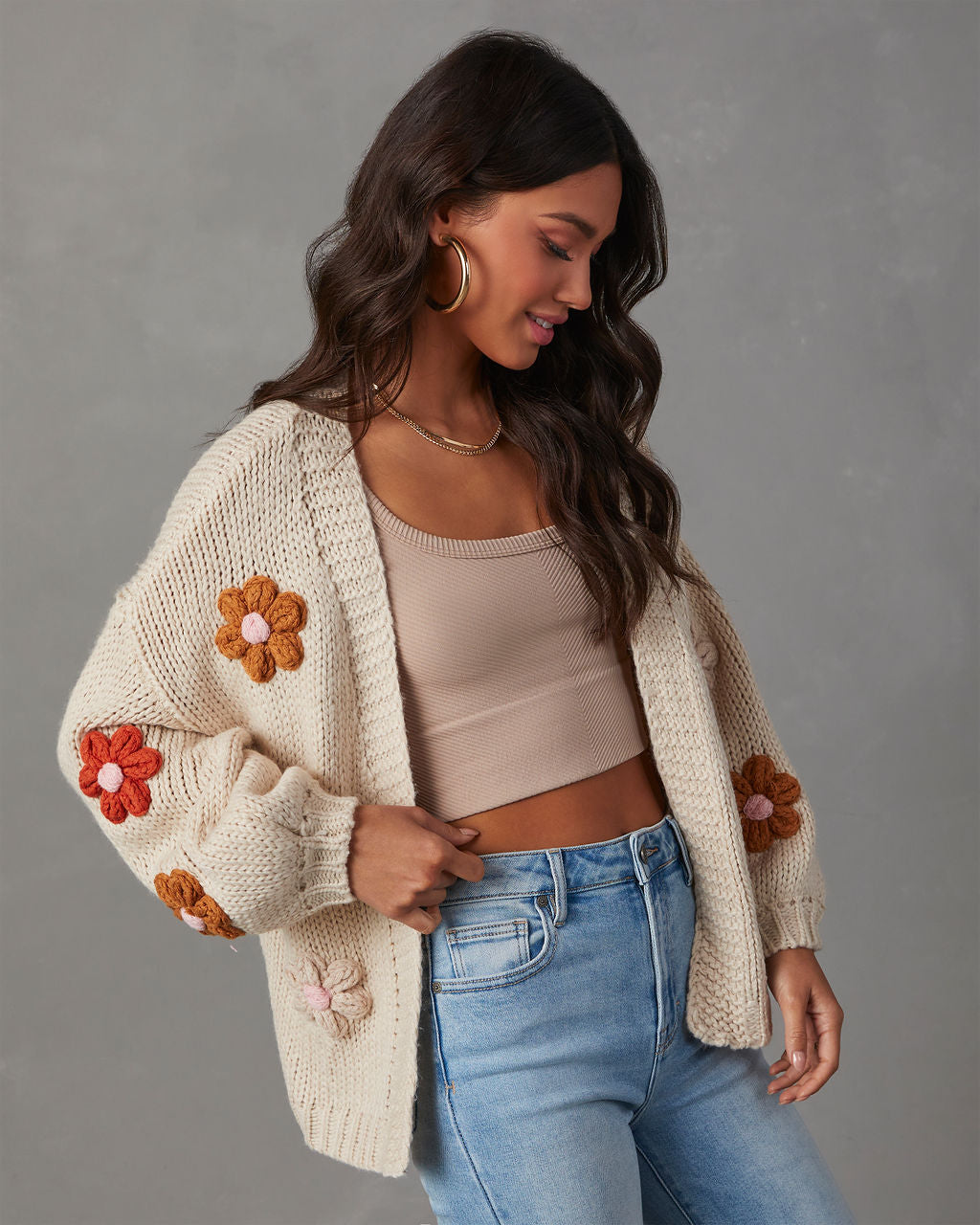 Fallen Daisy Oversized Knit Cardigan-Vogue Logic