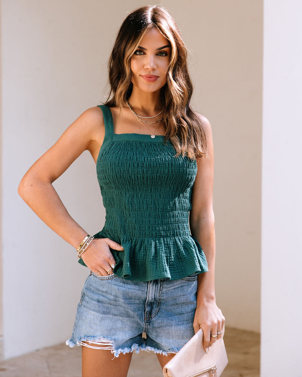 Bennet Smocked Peplum Top-Vogue Logic