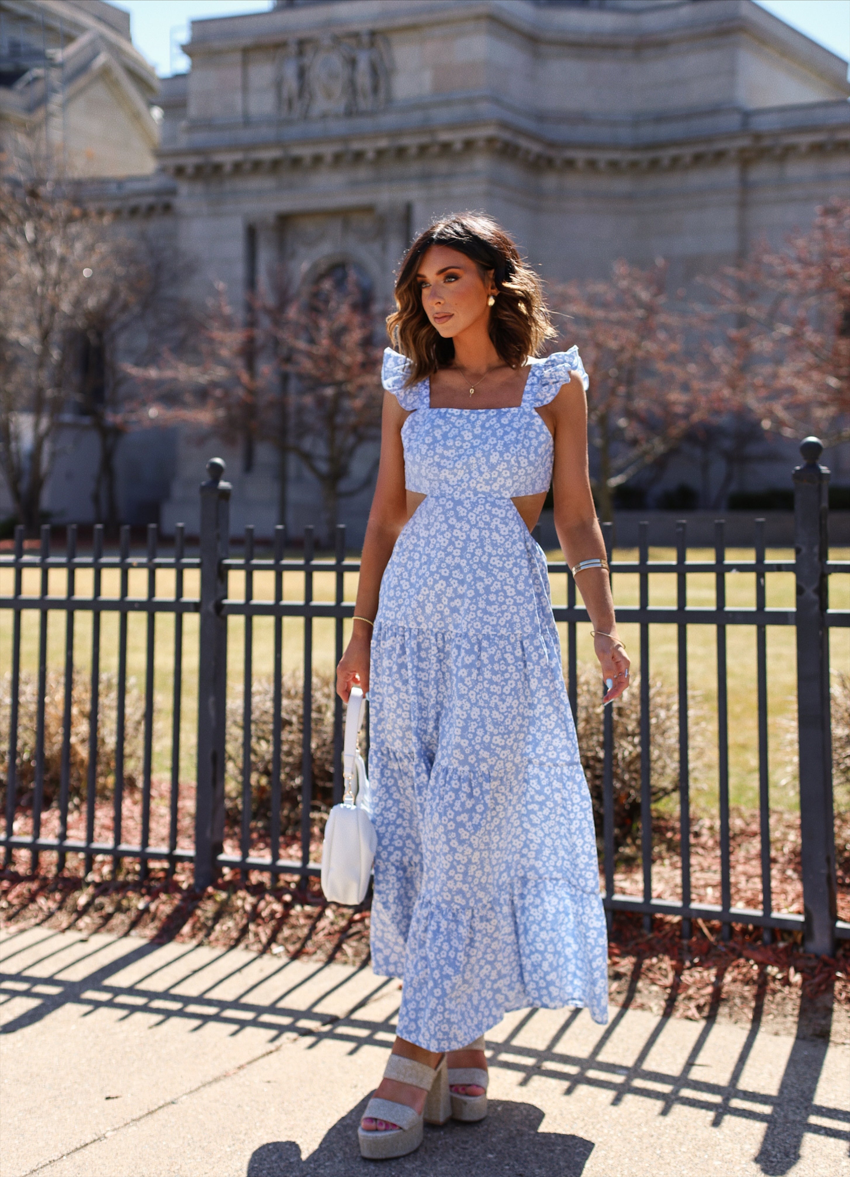 Cordelia Tiered Cut Out Back Floral Maxi Dress-Vogue Logic