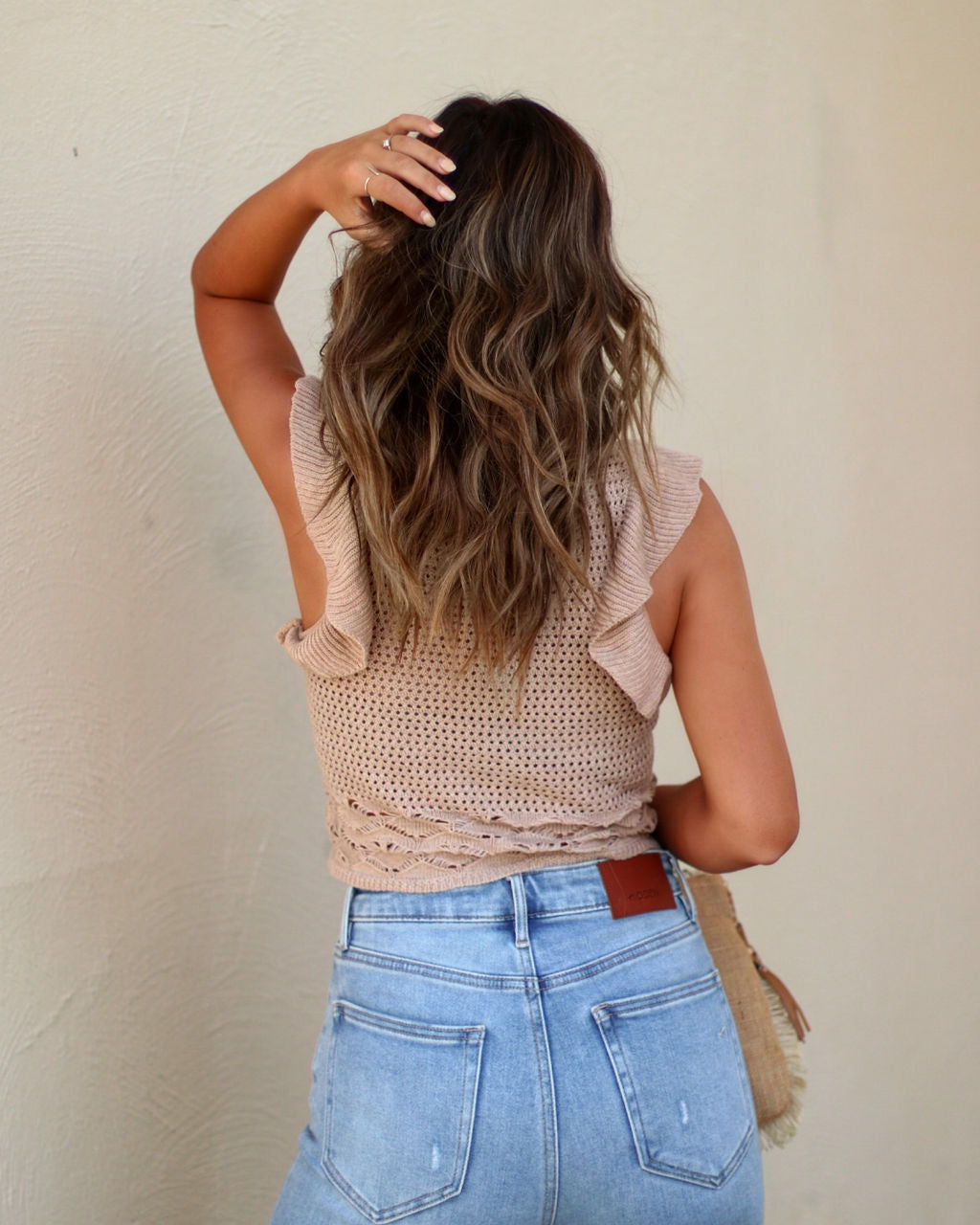 Maris Ruffle Sleeve Crochet Knit Top-Vogue Logic