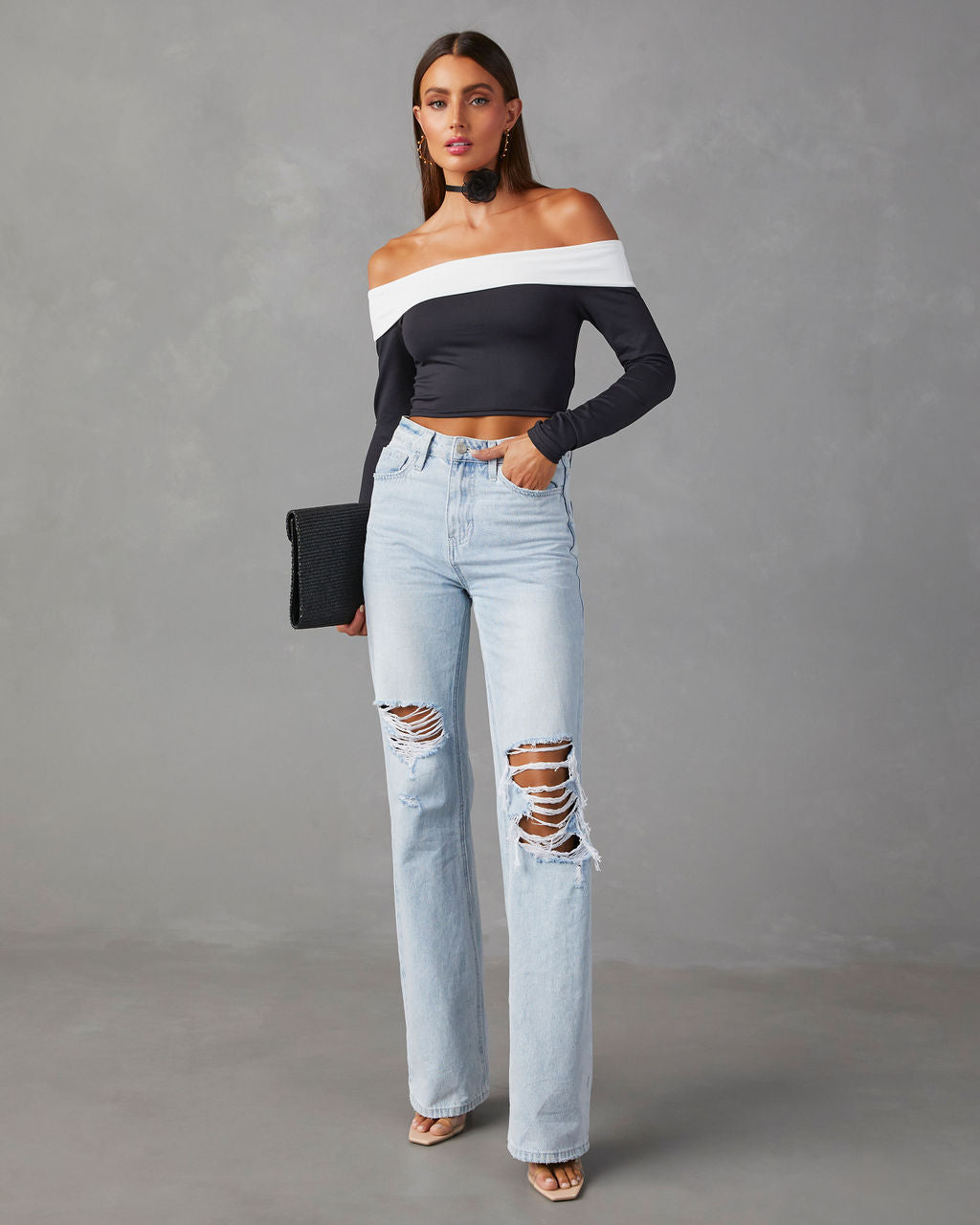 Barton Off Shoulder Long Sleeve Top-Vogue Logic