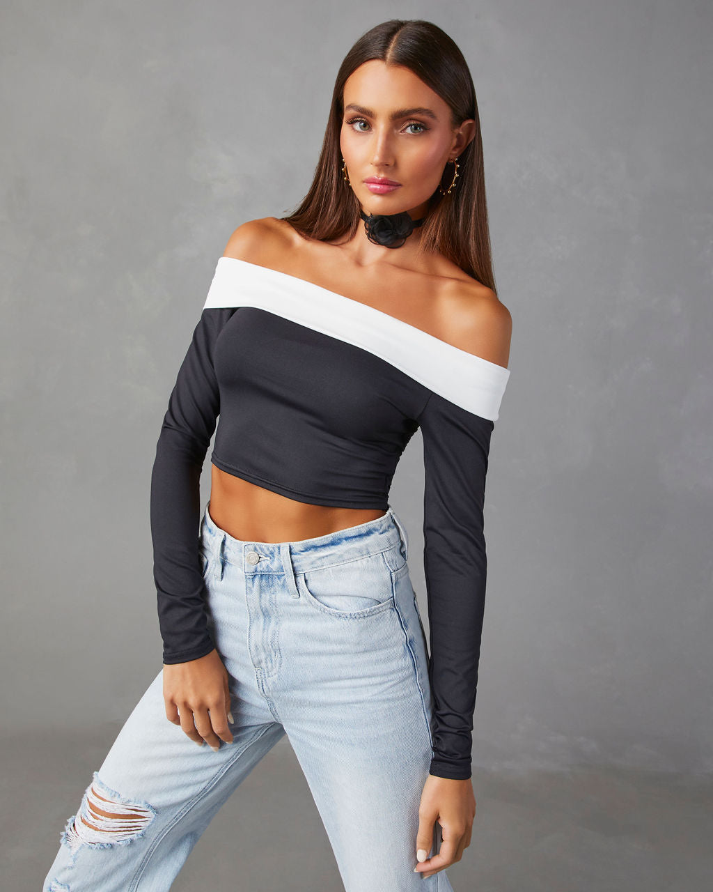 Barton Off Shoulder Long Sleeve Top-Vogue Logic