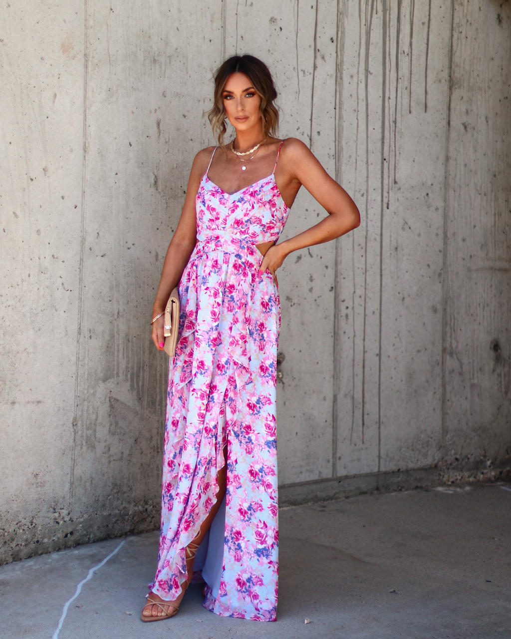 Ever So Sweet Floral Side Cutout Maxi Dress-Vogue Logic
