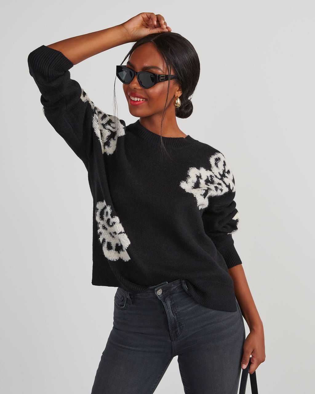 Copeland Floral Contrast Pullover Sweater-Vogue Logic