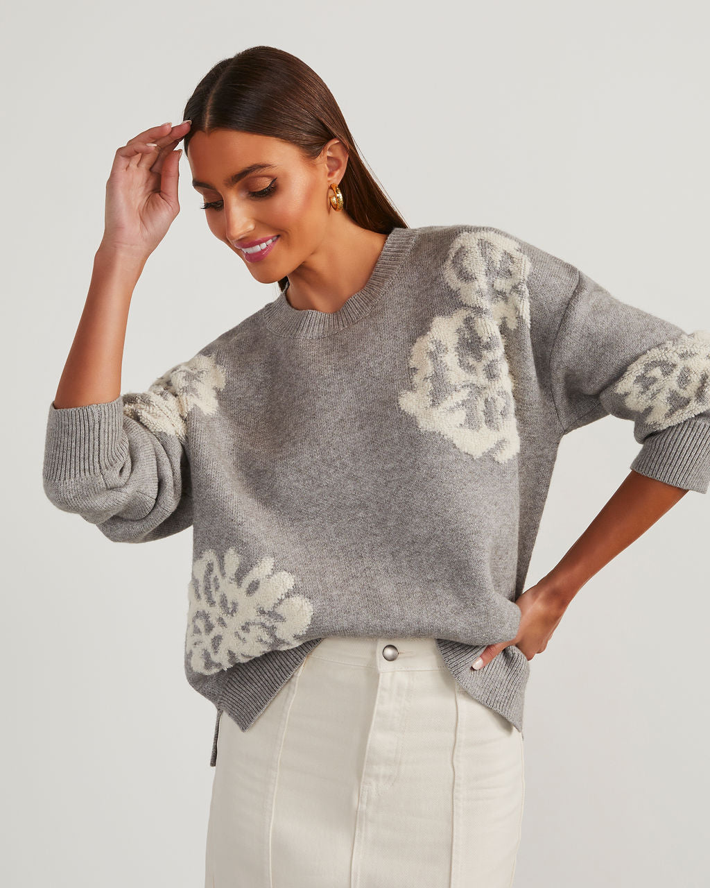 Copeland Floral Contrast Pullover Sweater-Vogue Logic