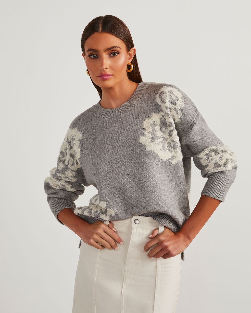 Copeland Floral Contrast Pullover Sweater-Vogue Logic