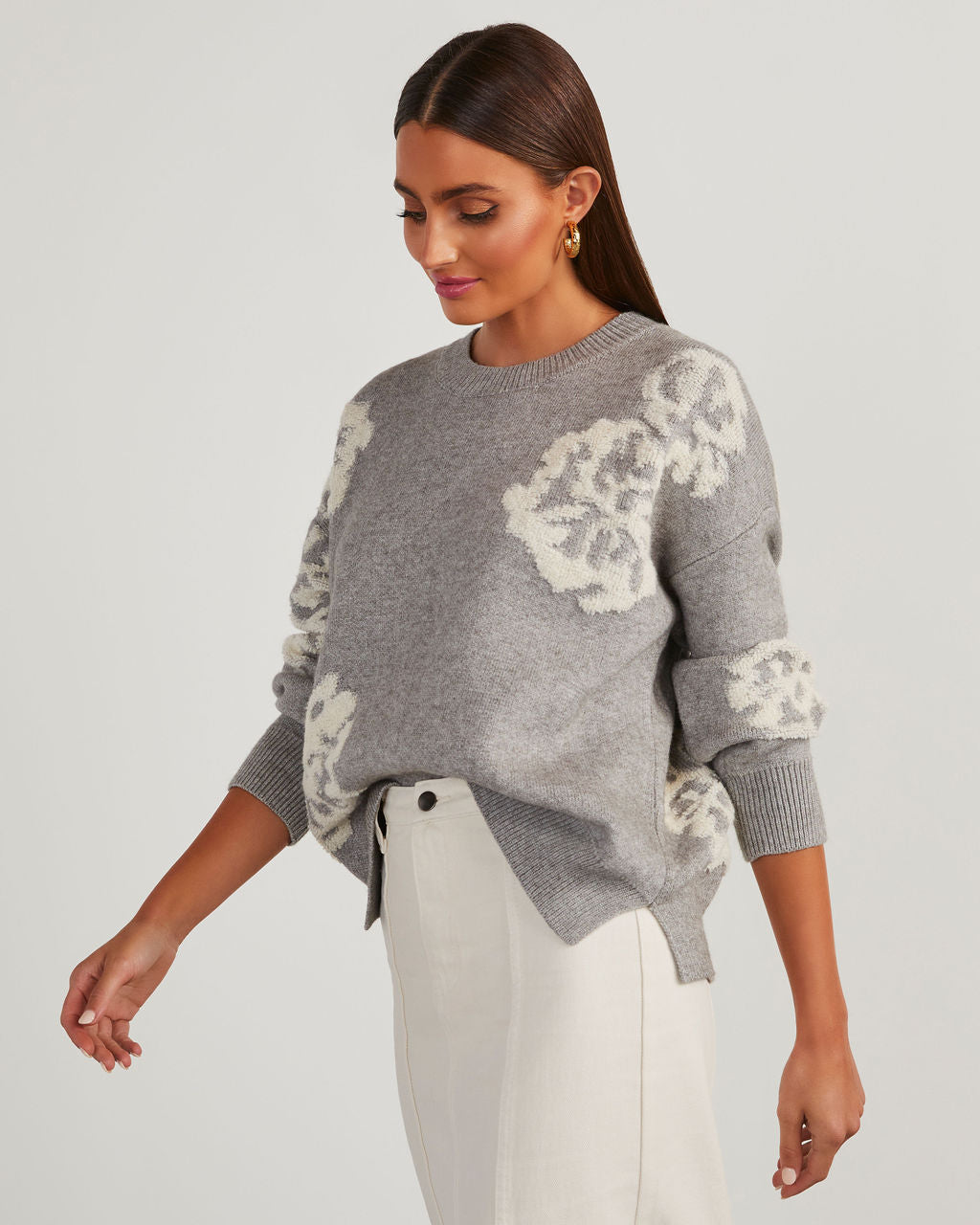 Copeland Floral Contrast Pullover Sweater-Vogue Logic