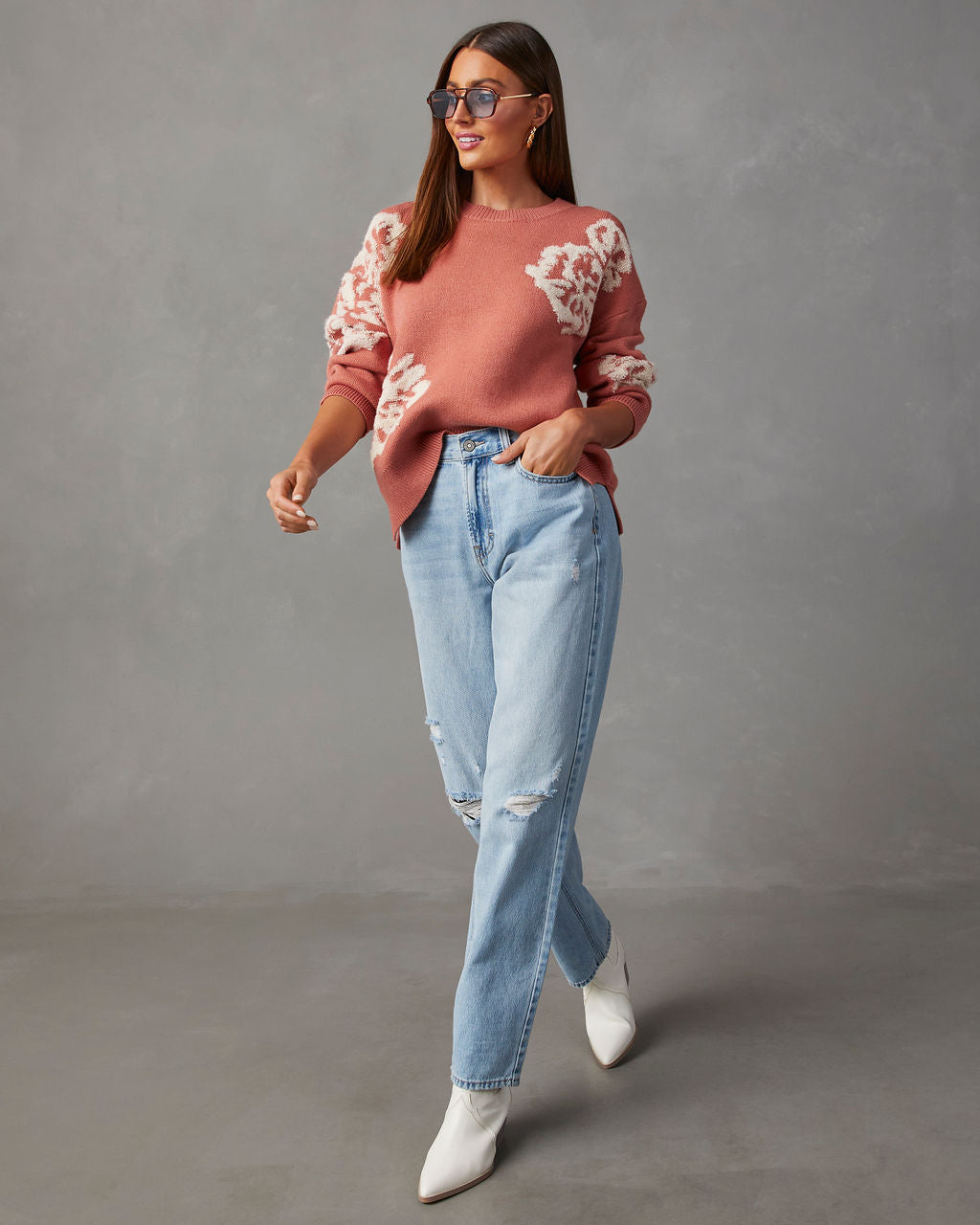 Copeland Floral Contrast Pullover Sweater-Vogue Logic