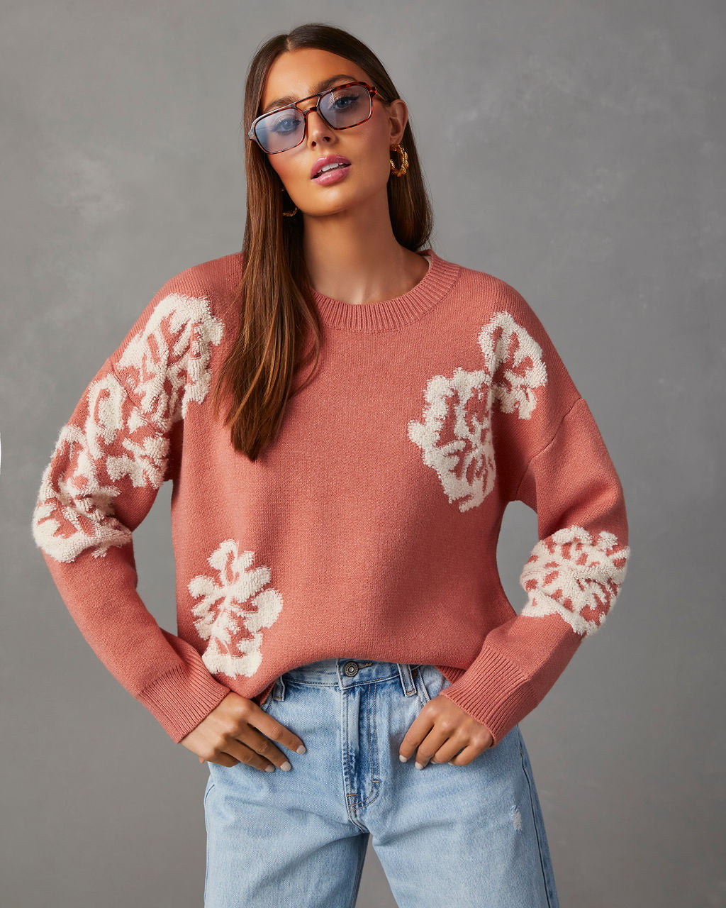 Copeland Floral Contrast Pullover Sweater-Vogue Logic