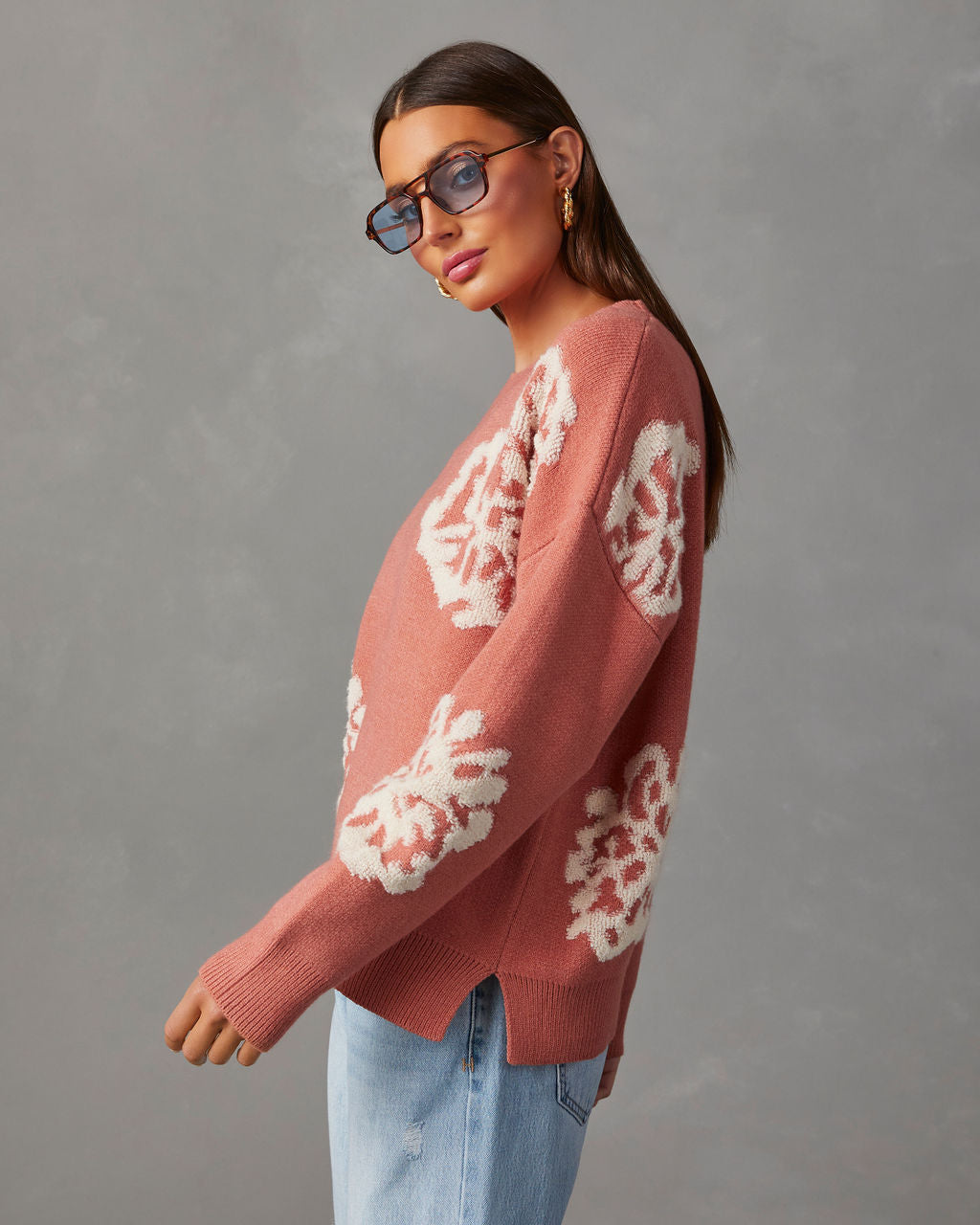 Copeland Floral Contrast Pullover Sweater-Vogue Logic
