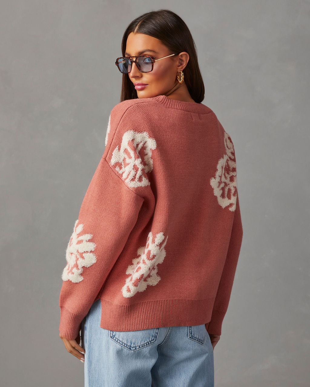 Copeland Floral Contrast Pullover Sweater-Vogue Logic