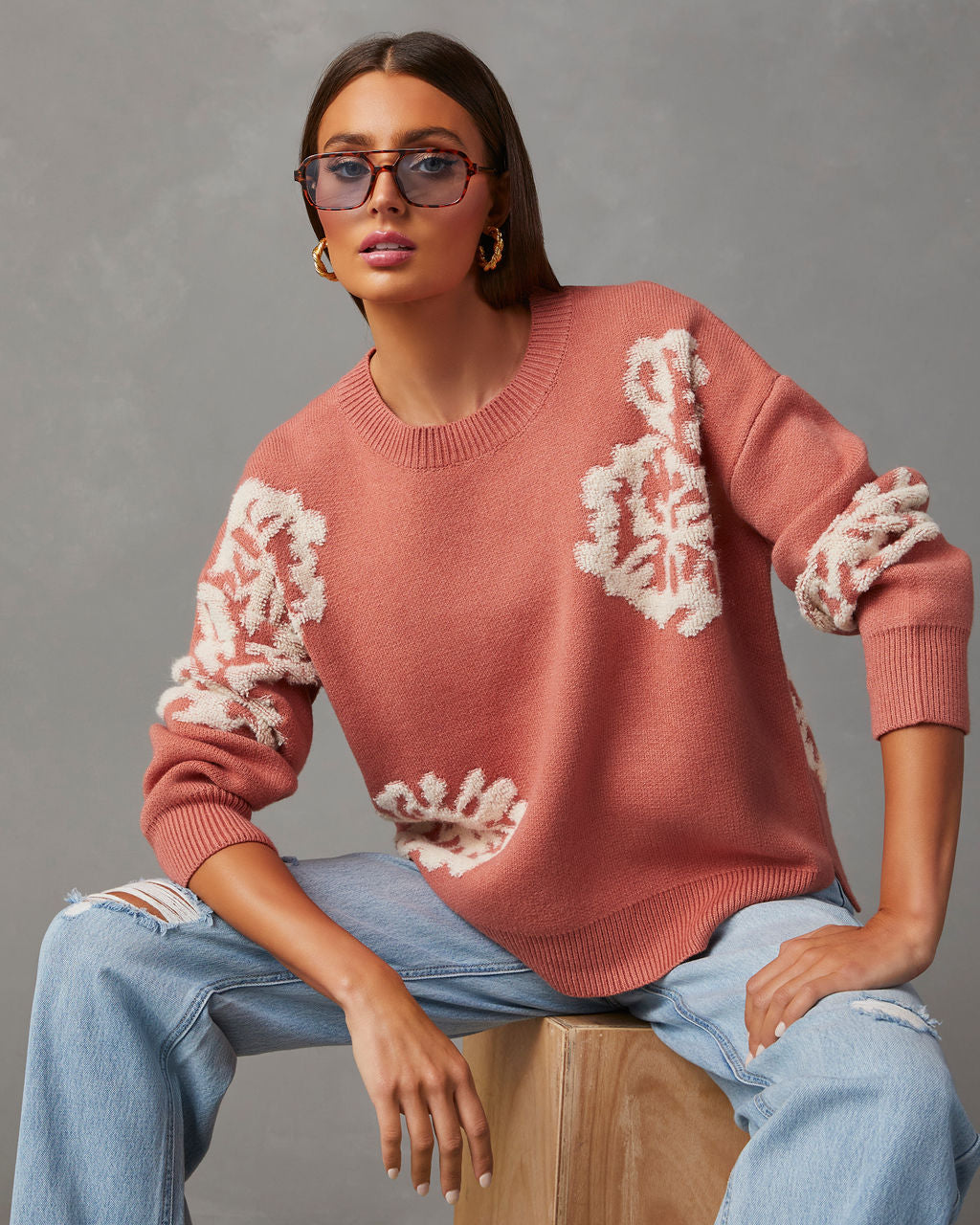 Copeland Floral Contrast Pullover Sweater-Vogue Logic
