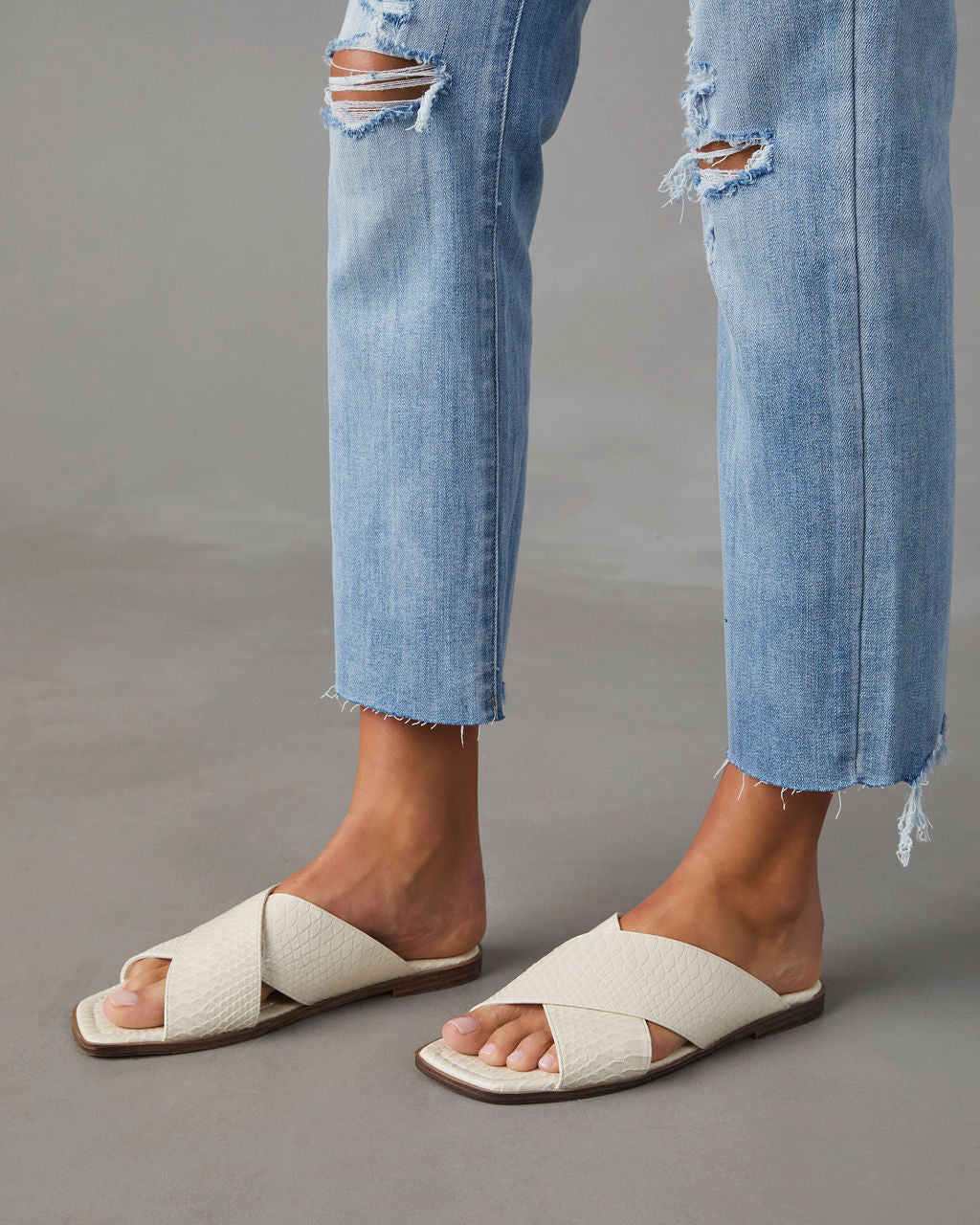 Avena Croc Embossed Slide Sandals-Vogue Logic