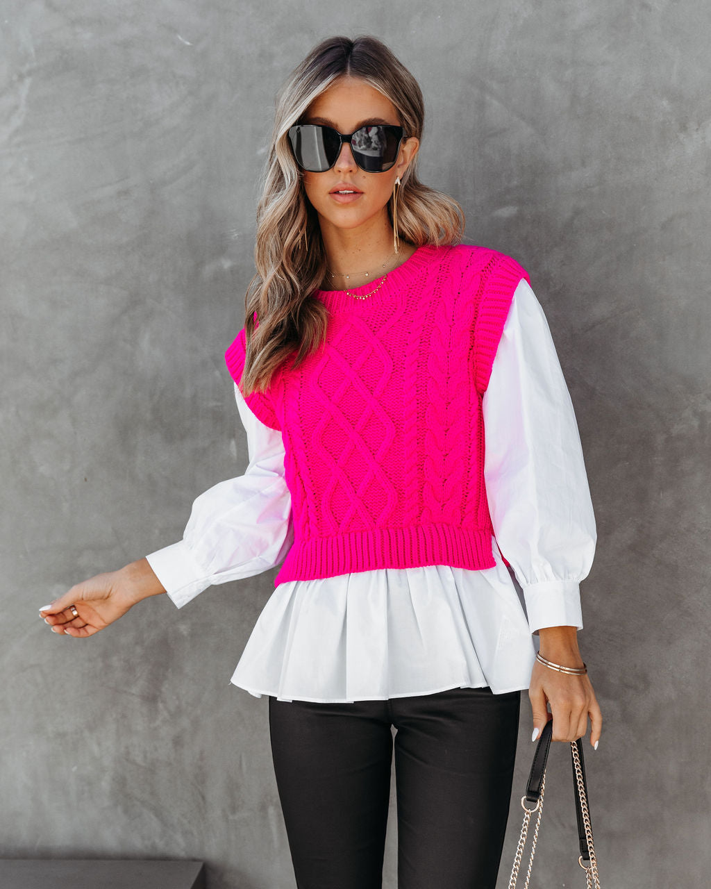 Carmine Contrast Knit Top-Vogue Logic
