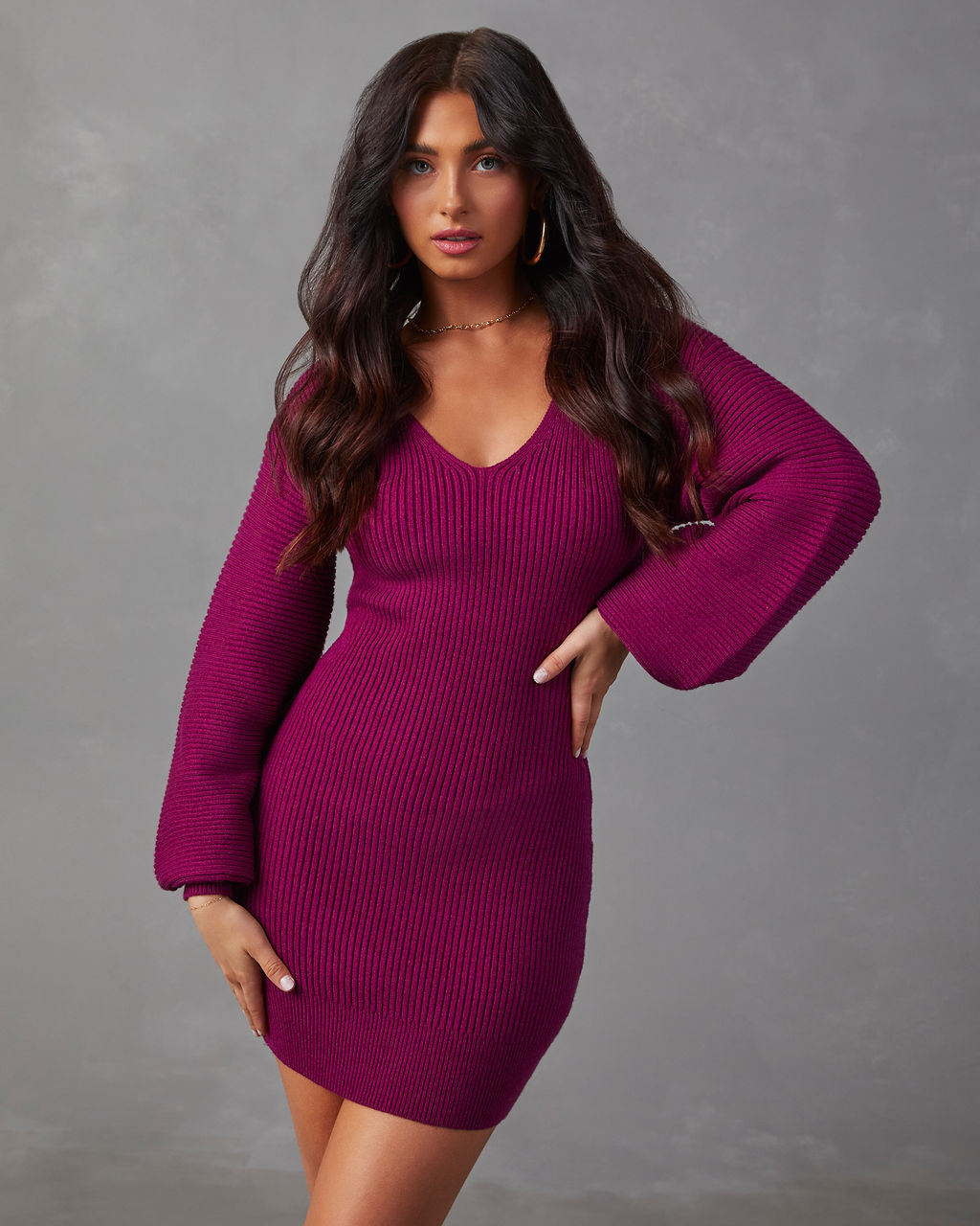 Fall Is Mine Ribbed Mini Sweater Dress-Vogue Logic
