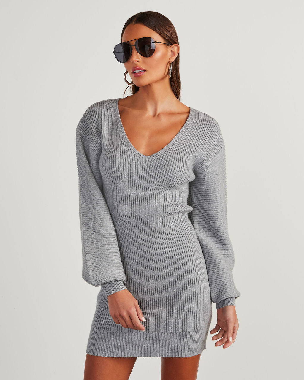 Fall Is Mine Ribbed Mini Sweater Dress-Vogue Logic