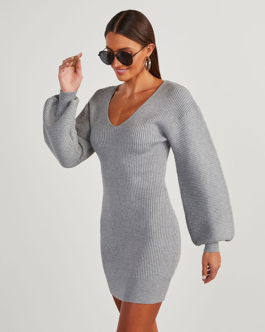 Fall Is Mine Ribbed Mini Sweater Dress-Vogue Logic