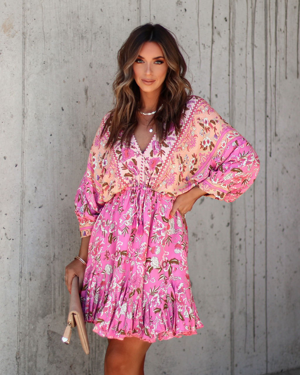 Skylar Floral Tassel Tie Mini Dress-Vogue Logic