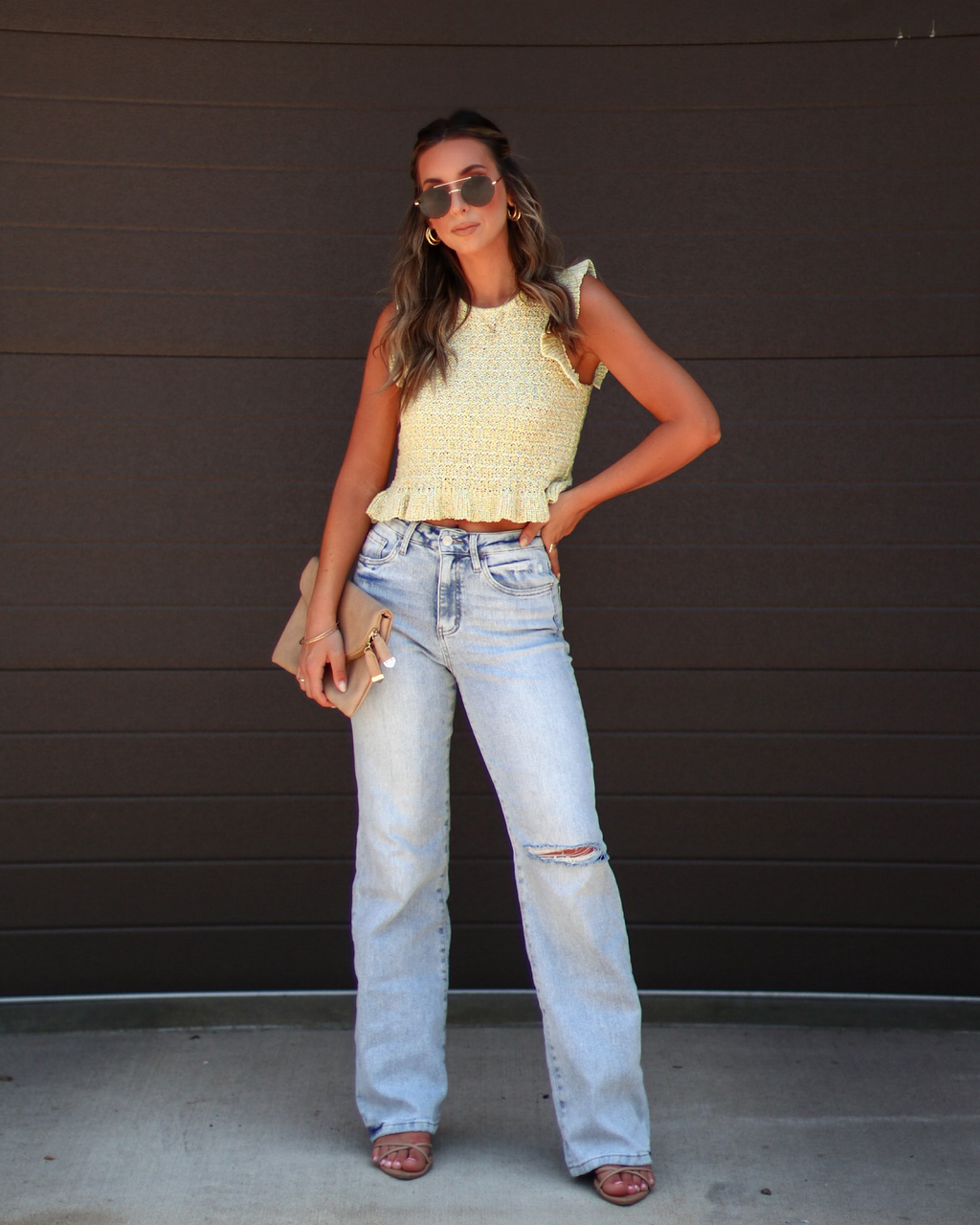 Ivelisse Smocked Sweater Knit Ruffle Hem Top-Vogue Logic