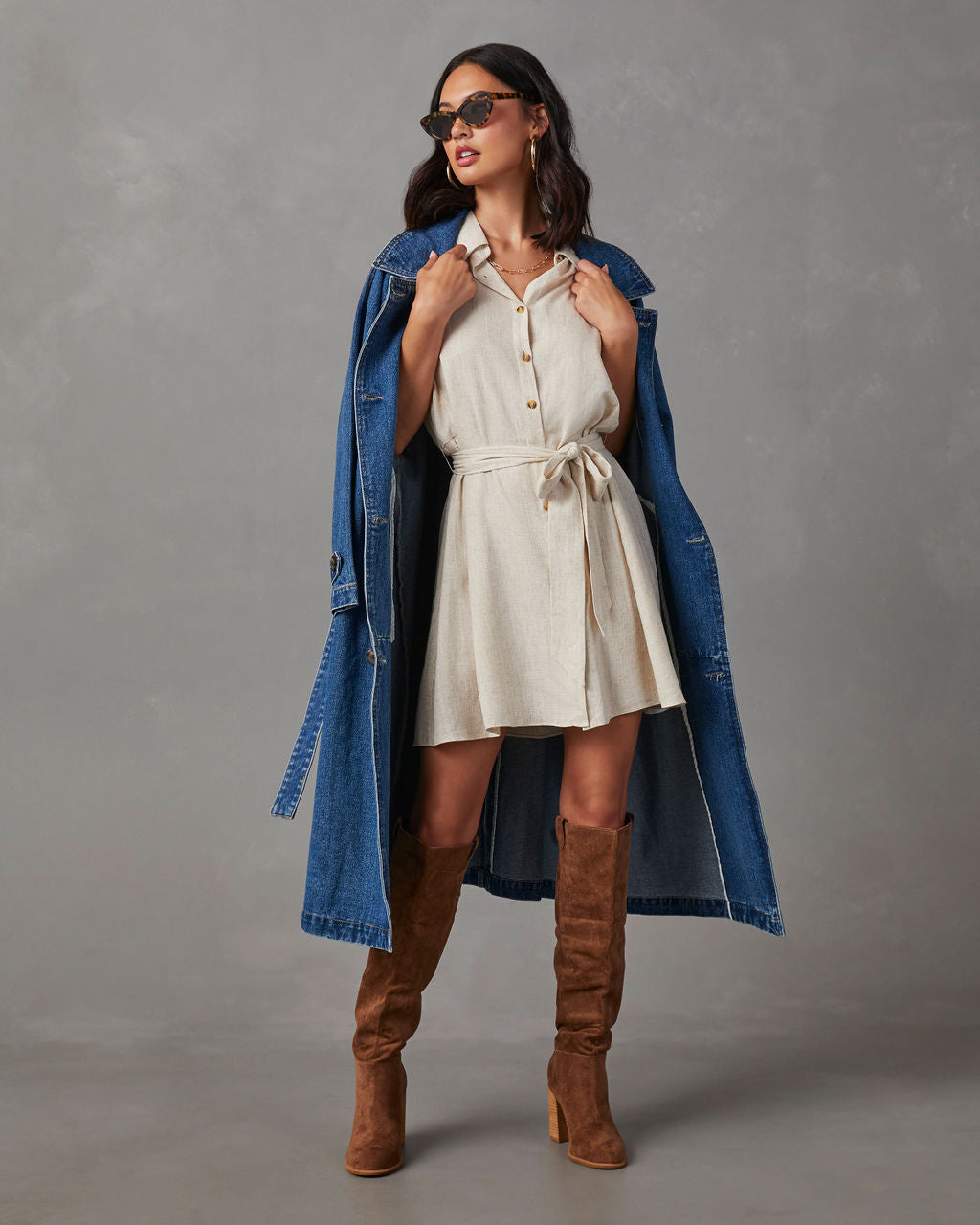 Larue Linen Button Down Mini Dress-Vogue Logic
